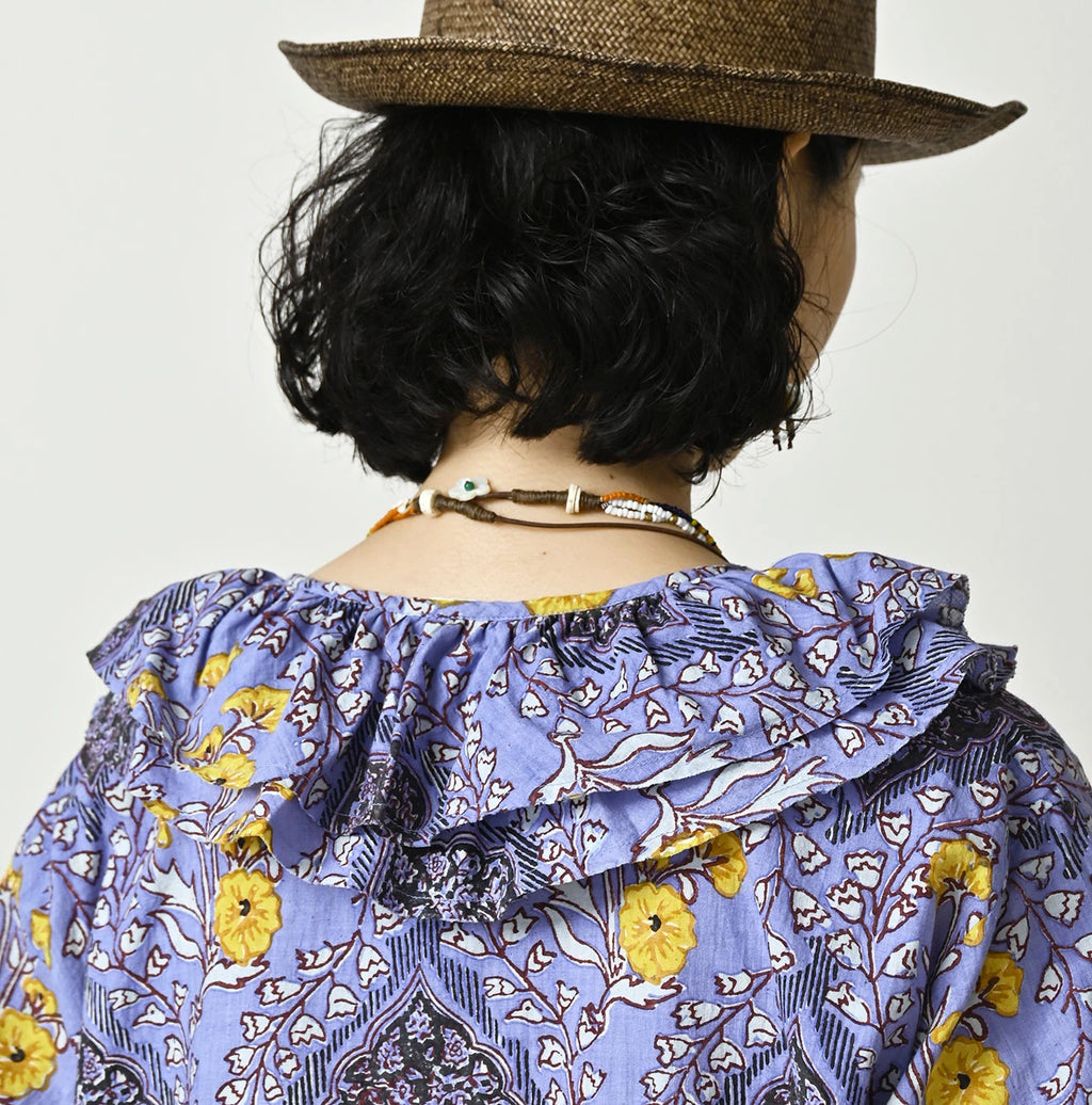 Indian Khadi Saffron Block Print Frill de T-shirt