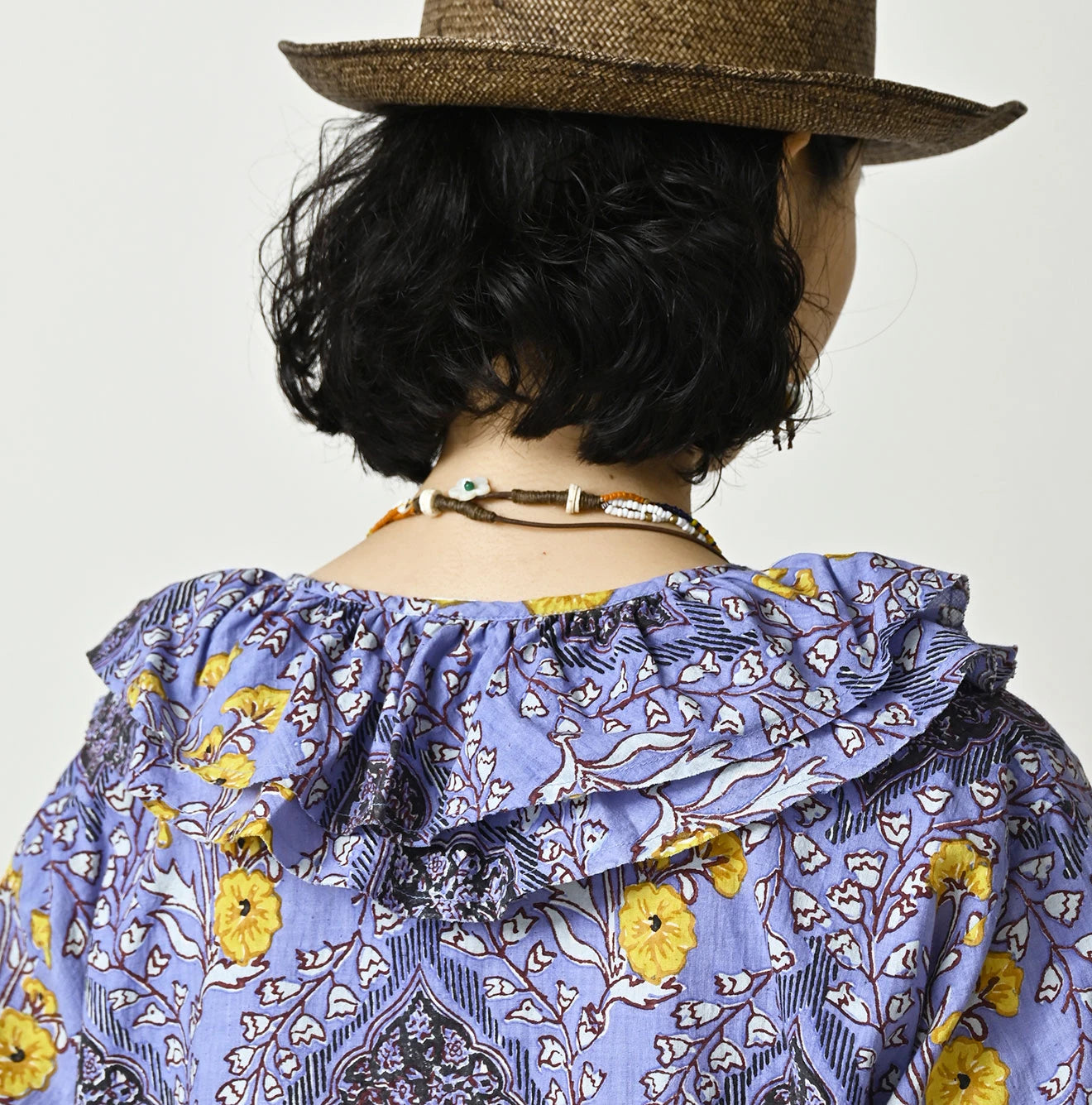 Indian Khadi Saffron Block Print Frill de T-shirt