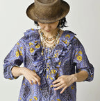 Indian Khadi Saffron Block Print Frill de T-shirt
