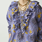 Indian Khadi Saffron Block Print Frill de T-shirt