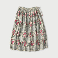 Indian Khadi Saffron Block Print Easy Gathered Skirt