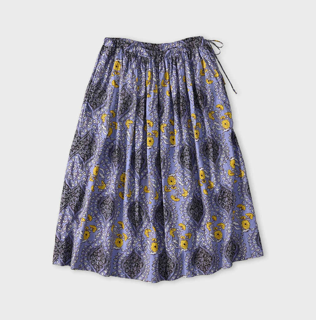 Indian Khadi Saffron Block Print Easy Gathered Skirt