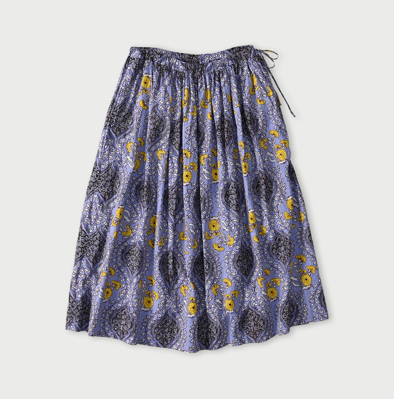 Indian Khadi Saffron Block Print Easy Gathered Skirt