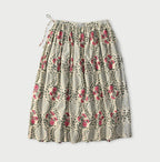 Indian Khadi Saffron Block Print Easy Gathered Skirt