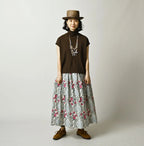 Indian Khadi Saffron Block Print Easy Gathered Skirt