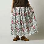 Indian Khadi Saffron Block Print Easy Gathered Skirt