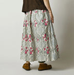 Indian Khadi Saffron Block Print Easy Gathered Skirt
