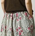 Indian Khadi Saffron Block Print Easy Gathered Skirt