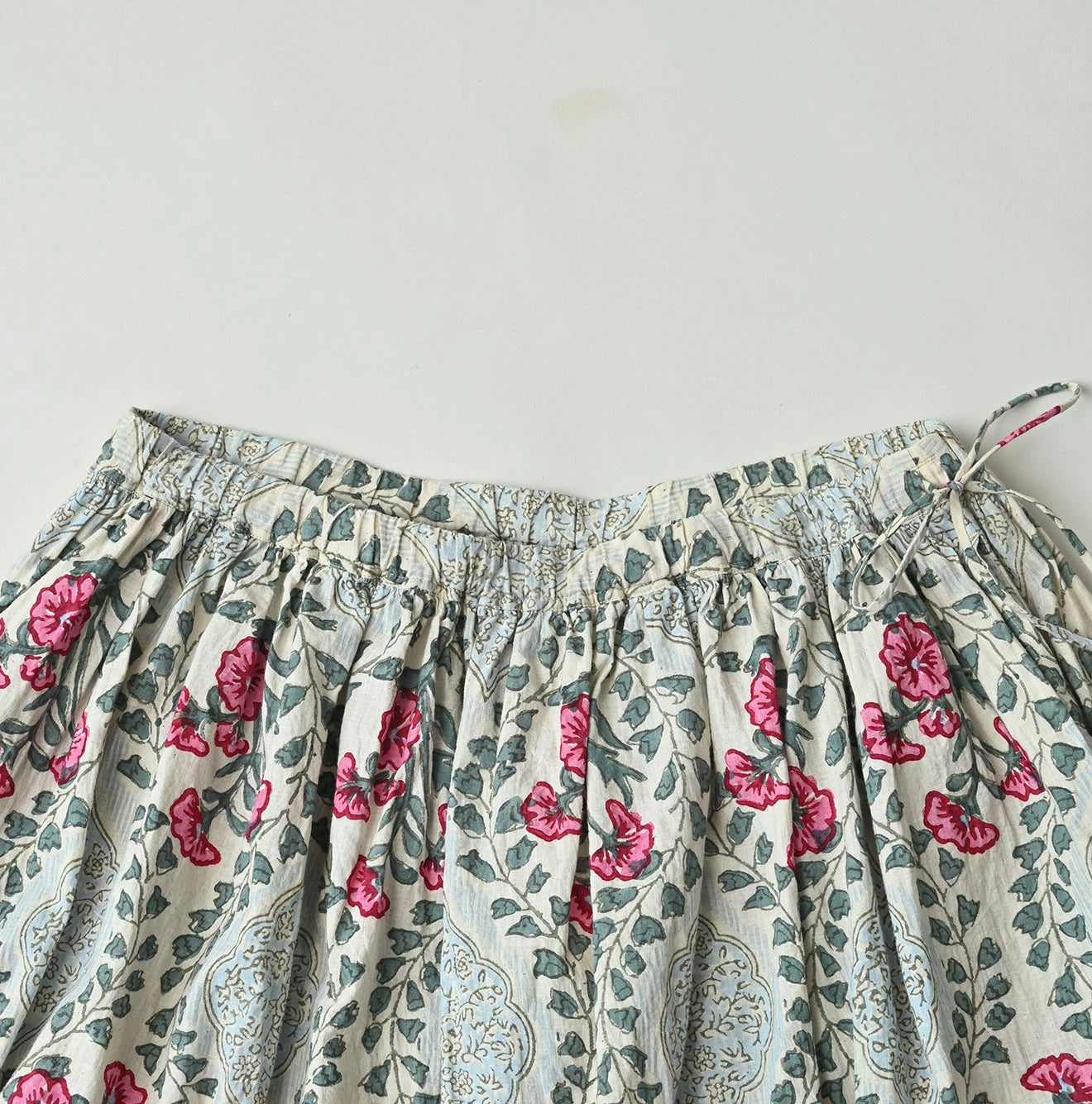 Indian Khadi Saffron Block Print Easy Gathered Skirt