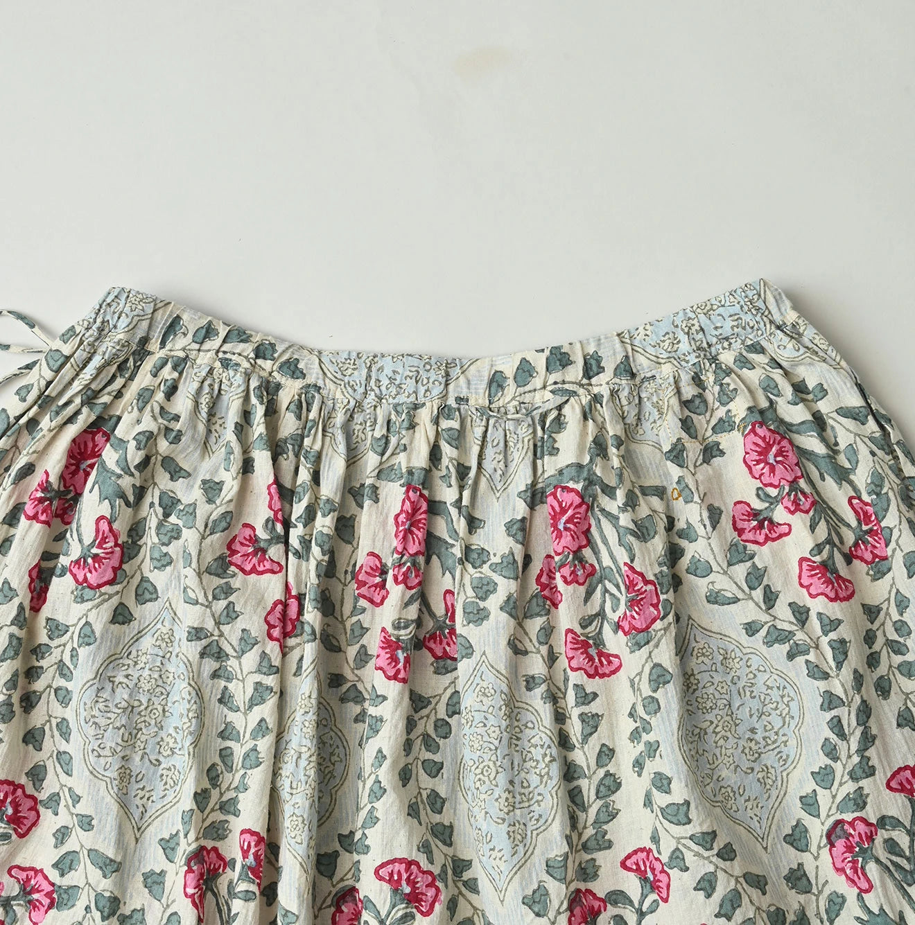 Indian Khadi Saffron Block Print Easy Gathered Skirt
