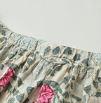 Indian Khadi Saffron Block Print Easy Gathered Skirt