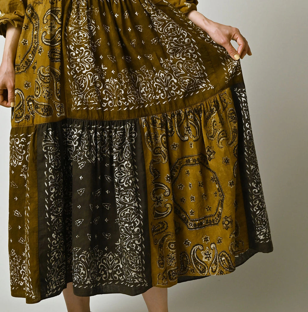 Indian Khadi Bandana Mix A la Mode Patchwork Tiered Dress