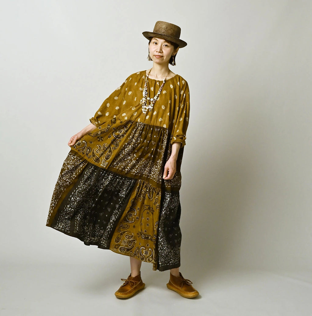 Indian Khadi Bandana Mix A la Mode Patchwork Tiered Dress