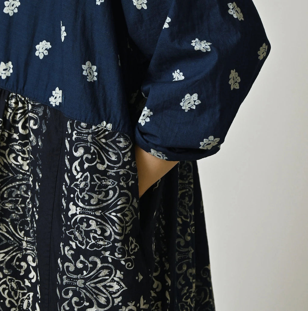 Indigo Hira Bandana Mix A la Mode Patchwork Tiered Dress