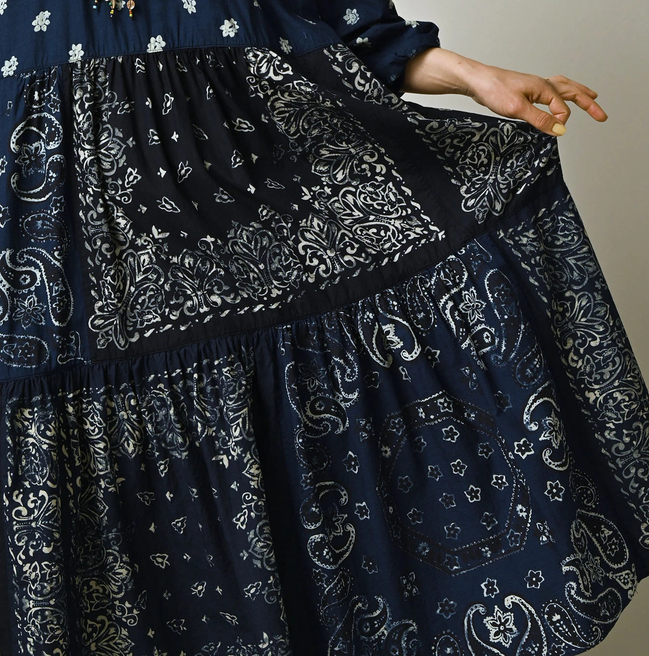 Indigo Hira Bandana Mix A la Mode Patchwork Tiered Dress