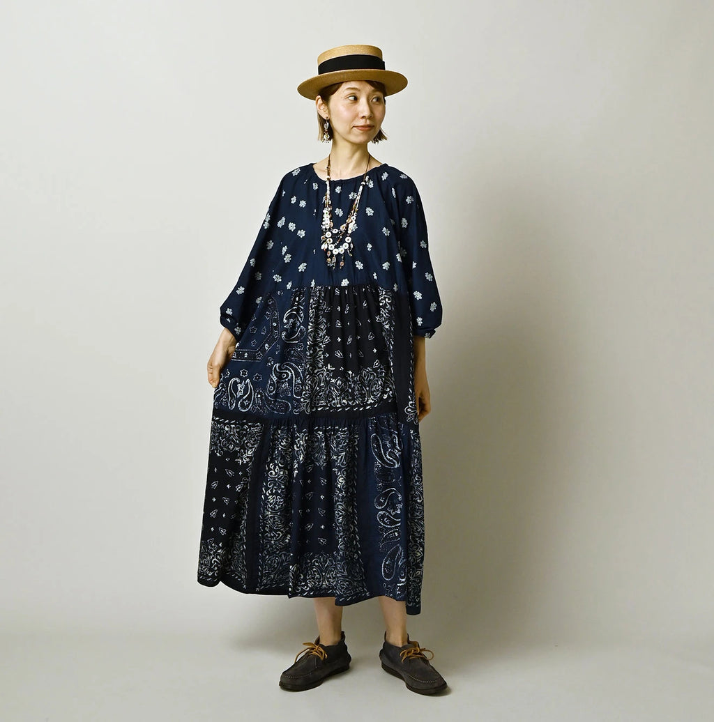 Indigo Hira Bandana Mix A la Mode Patchwork Tiered Dress