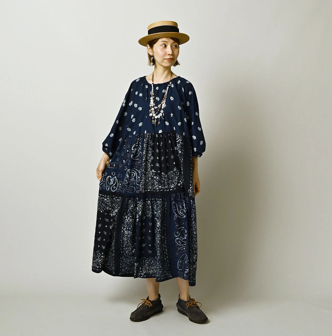 Indigo Hira Bandana Mix A la Mode Patchwork Tiered Dress