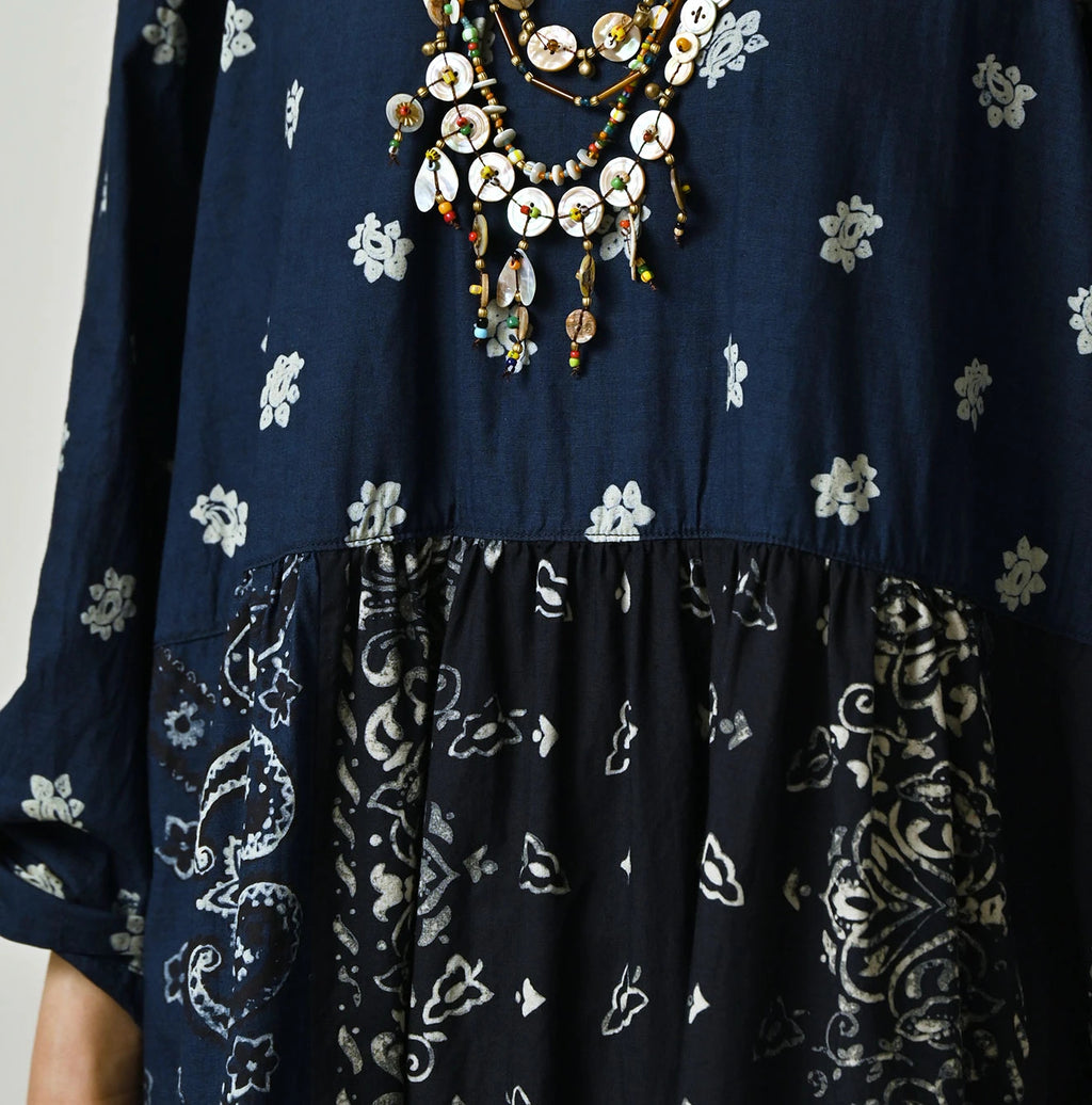Indigo Hira Bandana Mix A la Mode Patchwork Tiered Dress