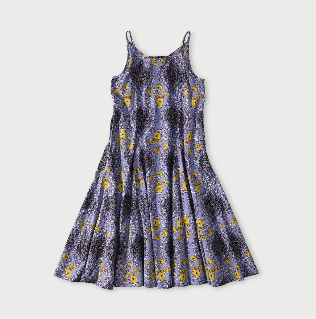 Indian Khadi Saffron Block Print Umbrella Camisole Dress
