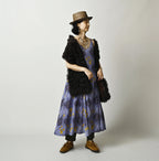 Indian Khadi Saffron Block Print Umbrella Camisole Dress