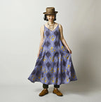 Indian Khadi Saffron Block Print Umbrella Camisole Dress