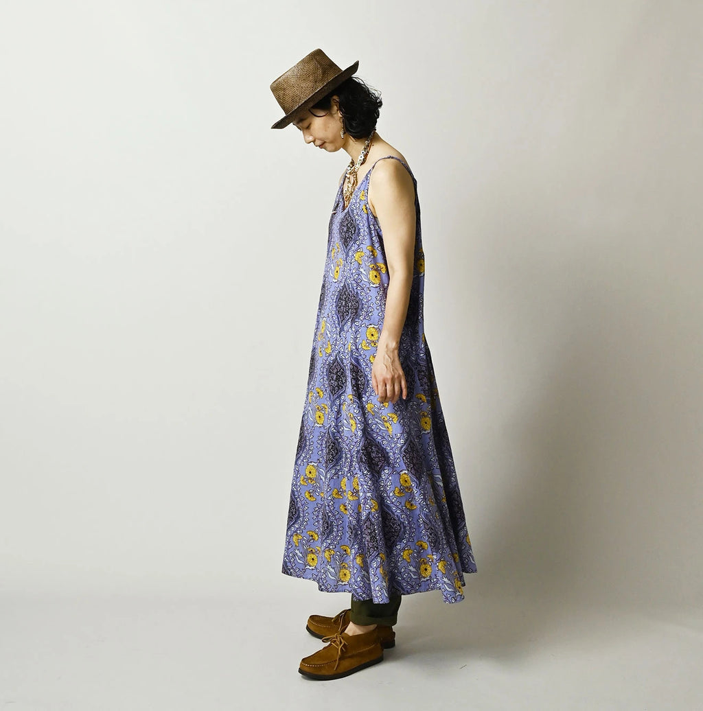 Indian Khadi Saffron Block Print Umbrella Camisole Dress