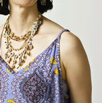 Indian Khadi Saffron Block Print Umbrella Camisole Dress