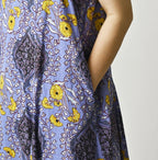 Indian Khadi Saffron Block Print Umbrella Camisole Dress