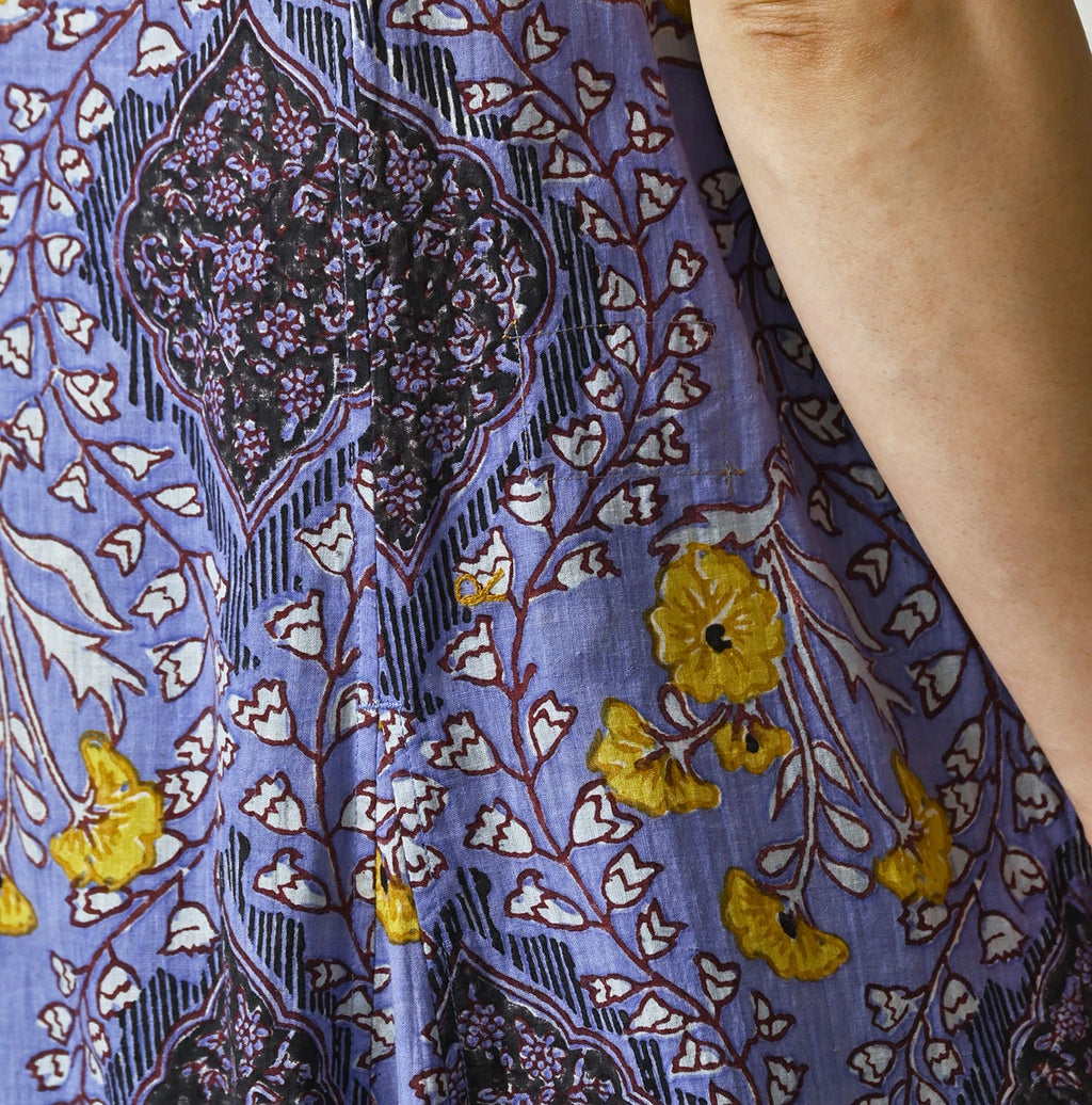 Indian Khadi Saffron Block Print Umbrella Camisole Dress