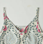 Indian Khadi Saffron Block Print Umbrella Camisole Dress