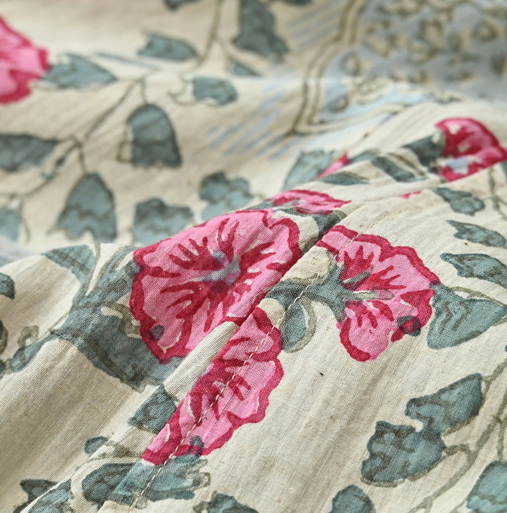 Indian Khadi Saffron Block Print Umbrella Camisole Dress