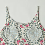Indian Khadi Saffron Block Print Umbrella Camisole Dress