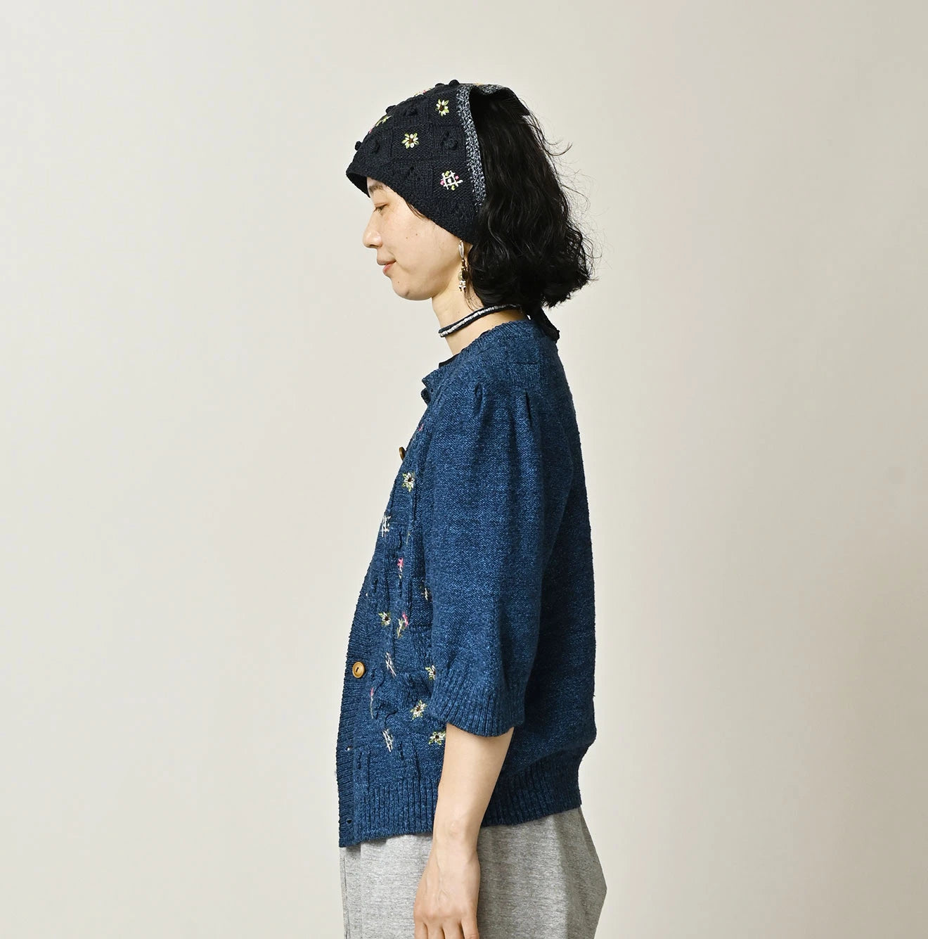 Indigo Pom-pom Flower Bolero