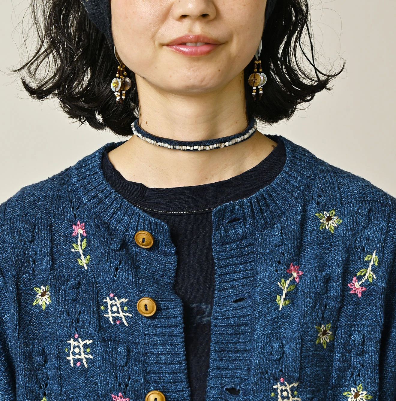 Indigo Pom-pom Flower Bolero