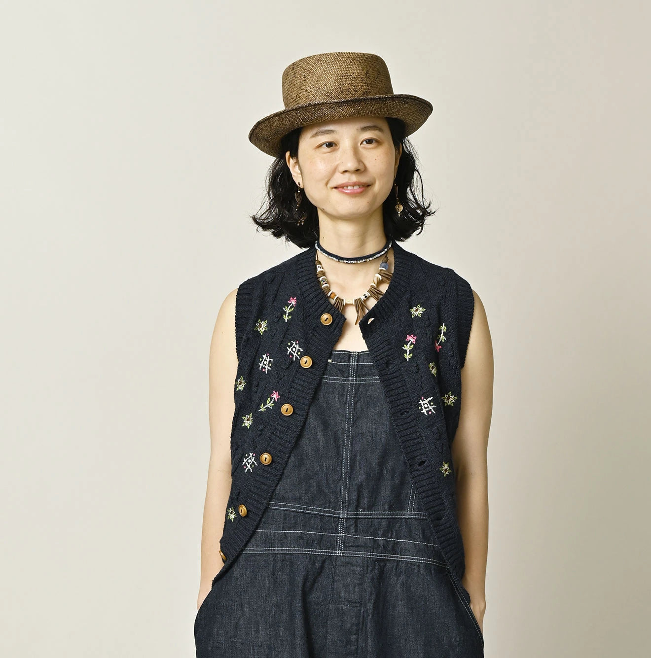 Indigo Pom-pom Flower Vest