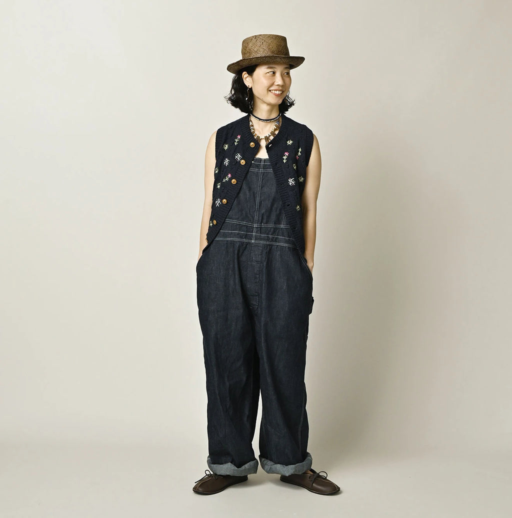 Indigo Pom-pom Flower Vest