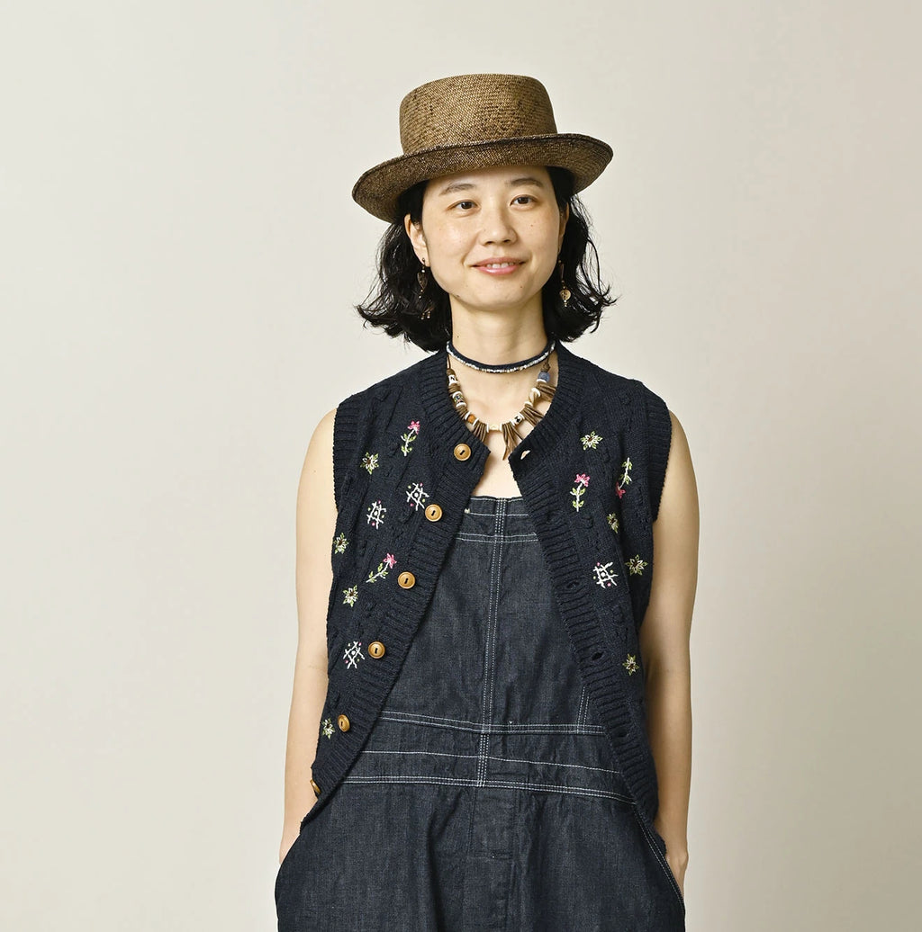 Indigo Pom-pom Flower Vest