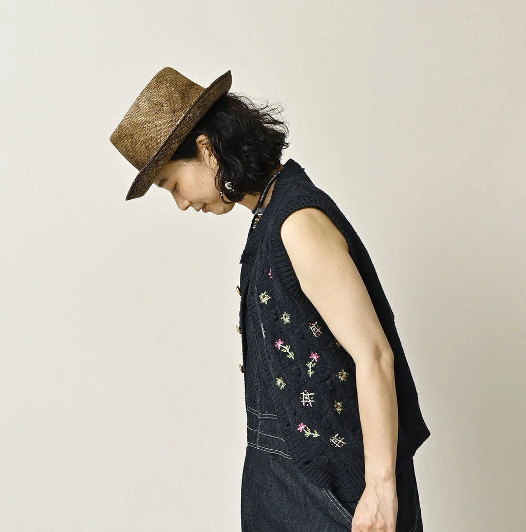 Indigo Pom-pom Flower Vest