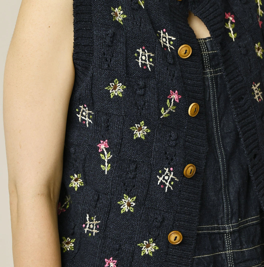 Indigo Pom-pom Flower Vest