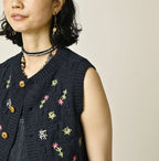 Indigo Pom-pom Flower Vest