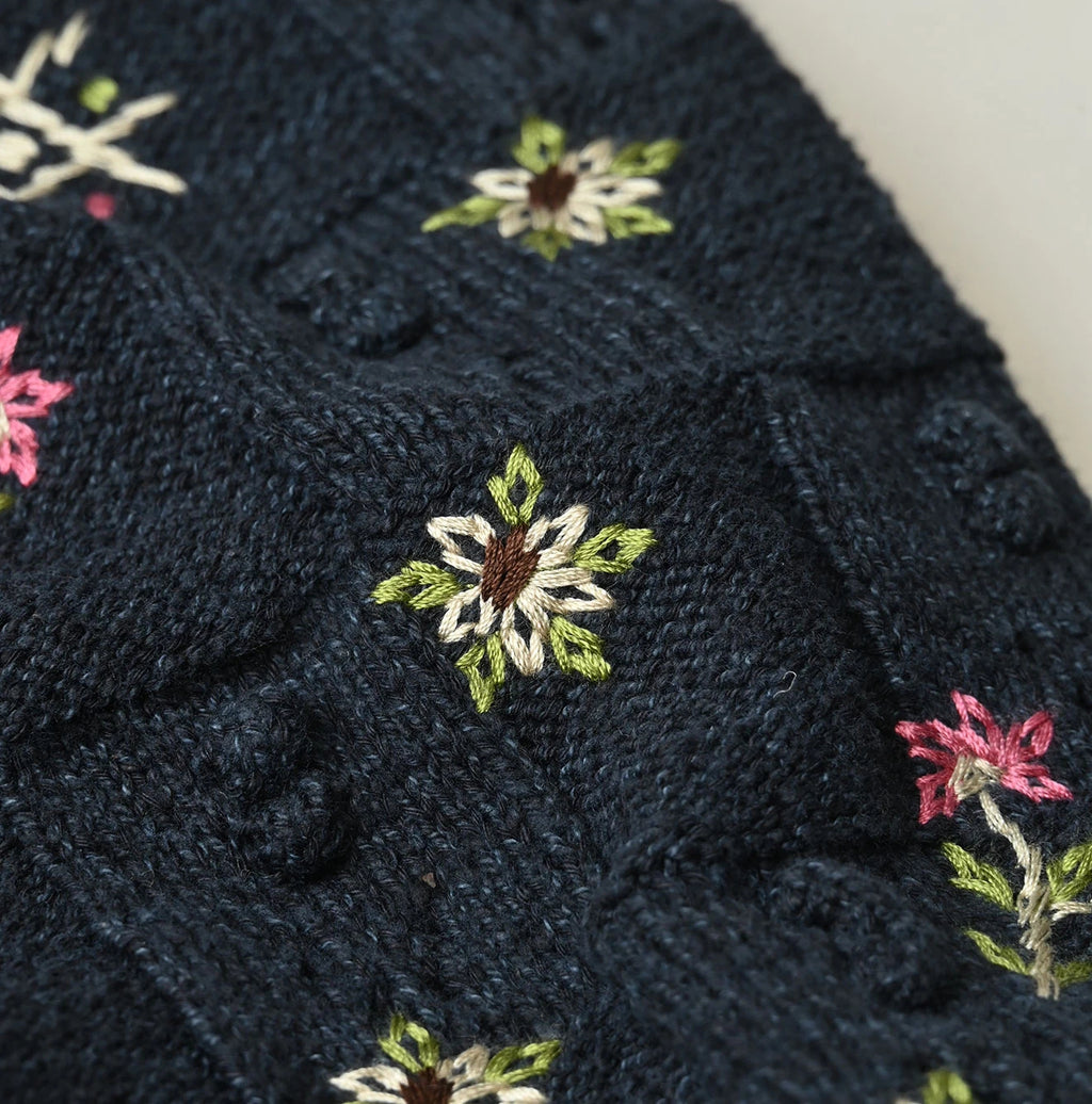 Indigo Pom-pom Flower Vest