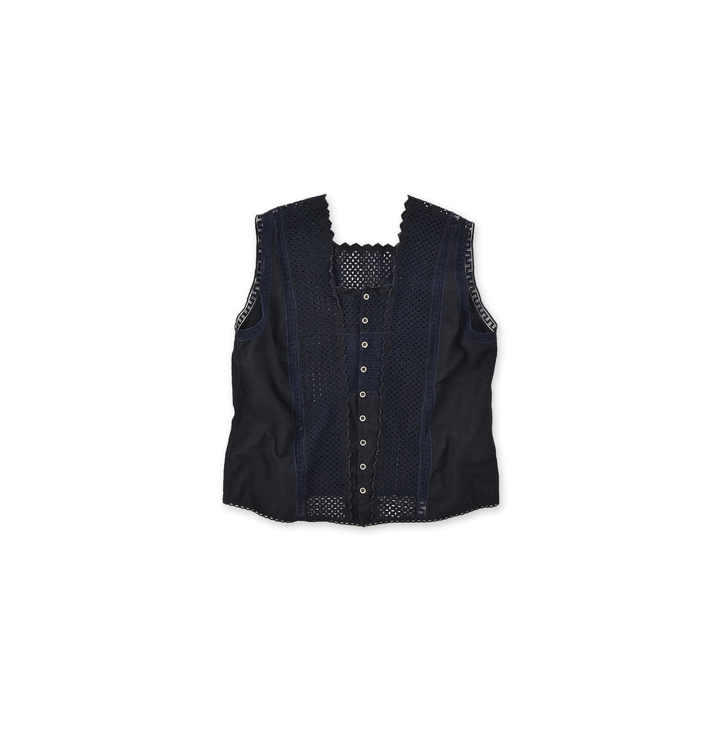Indigo Supima Batiste Cutwork No Sleeve T-shirt Indigo