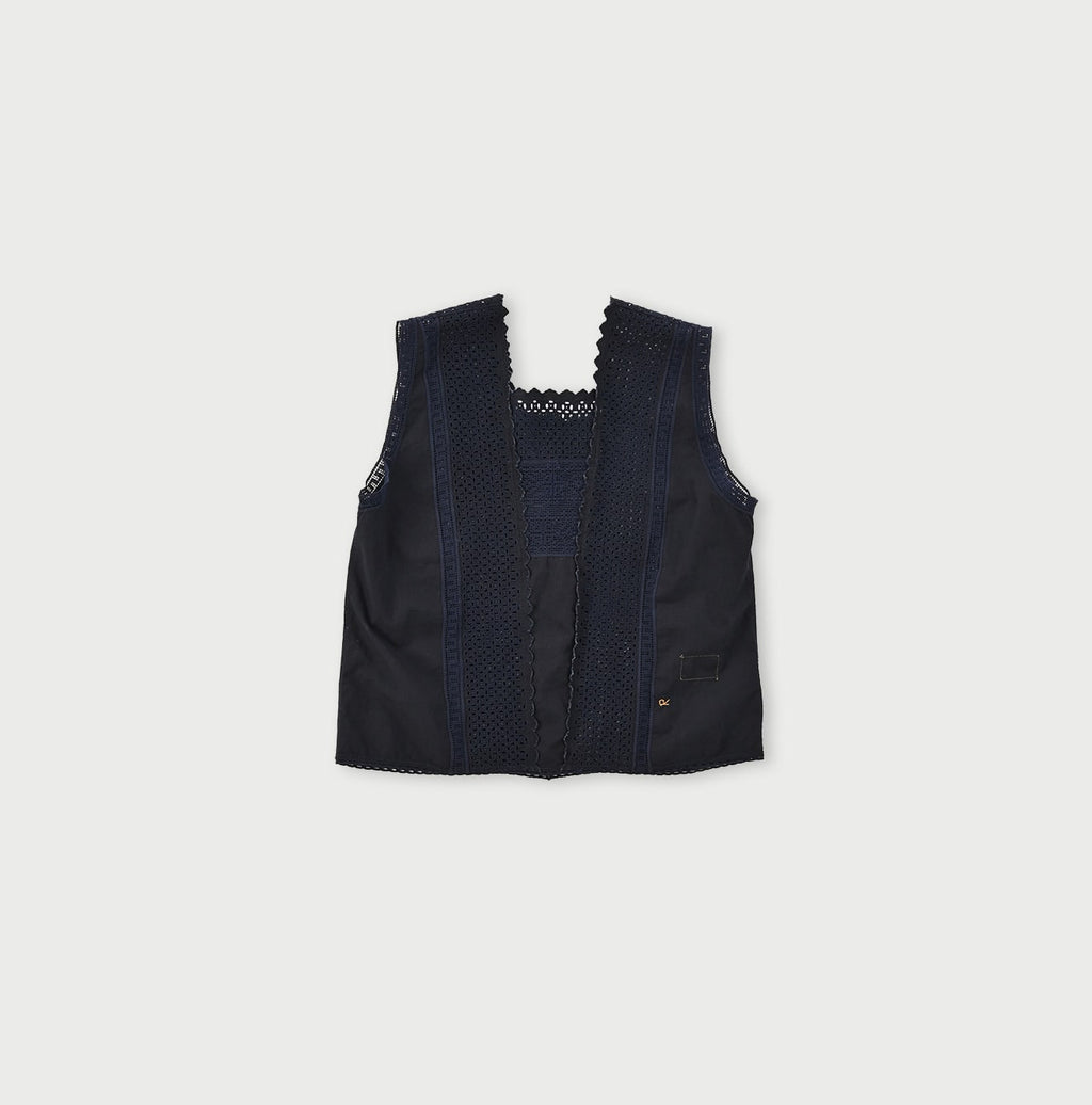 Indigo Supima Batiste Cutwork No Sleeve T-shirt Back
