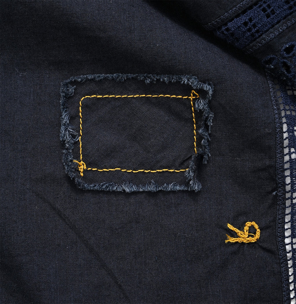 Indigo Supima Batiste Cutwork No Sleeve T-shirt Detail