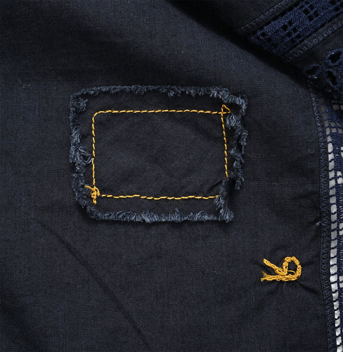 Indigo Supima Batiste Cutwork No Sleeve T-shirt Detail