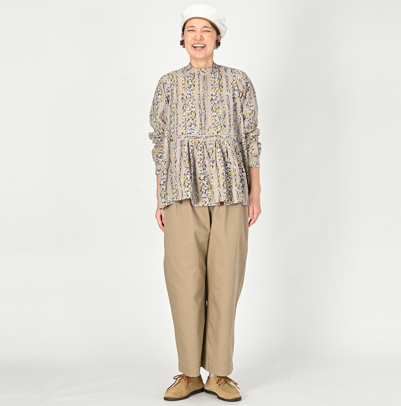 Indian Khadi Soapworts Flower Print Blouse Female Model
