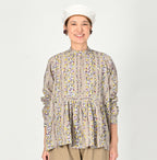 Indian Khadi Soapworts Flower Print Blouse Female Model