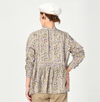 Indian Khadi Soapworts Flower Print Blouse Female Model