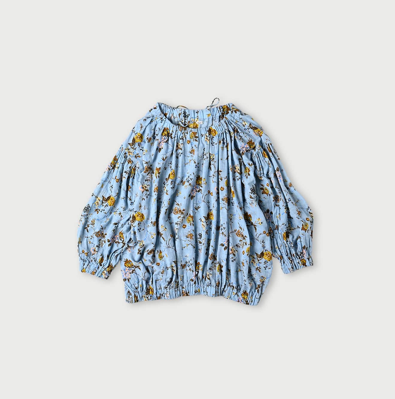 45 Gauze Antique Flower Print Shirring Blouse