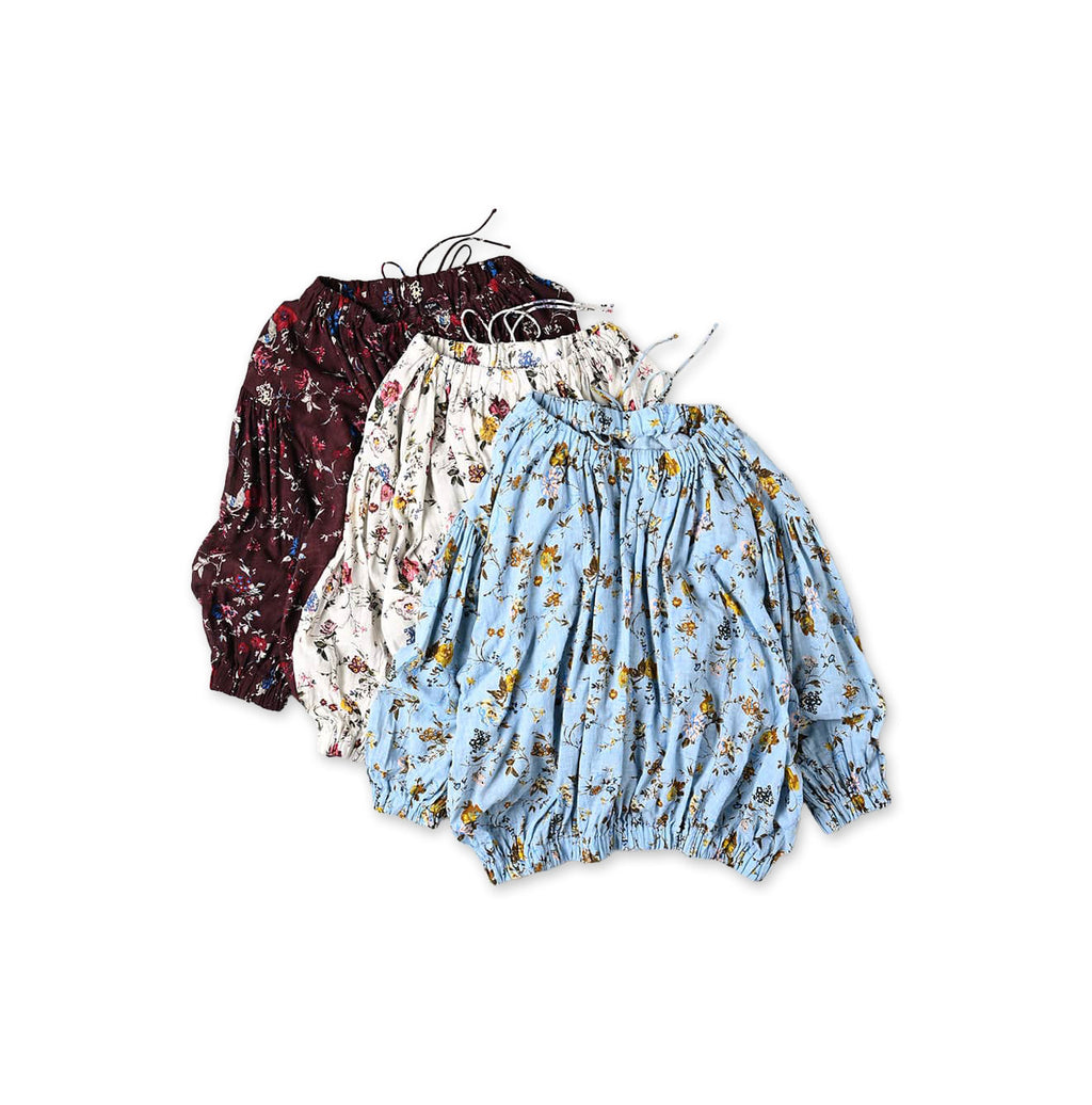 45 Gauze Antique Flower Print Shirring Blouse